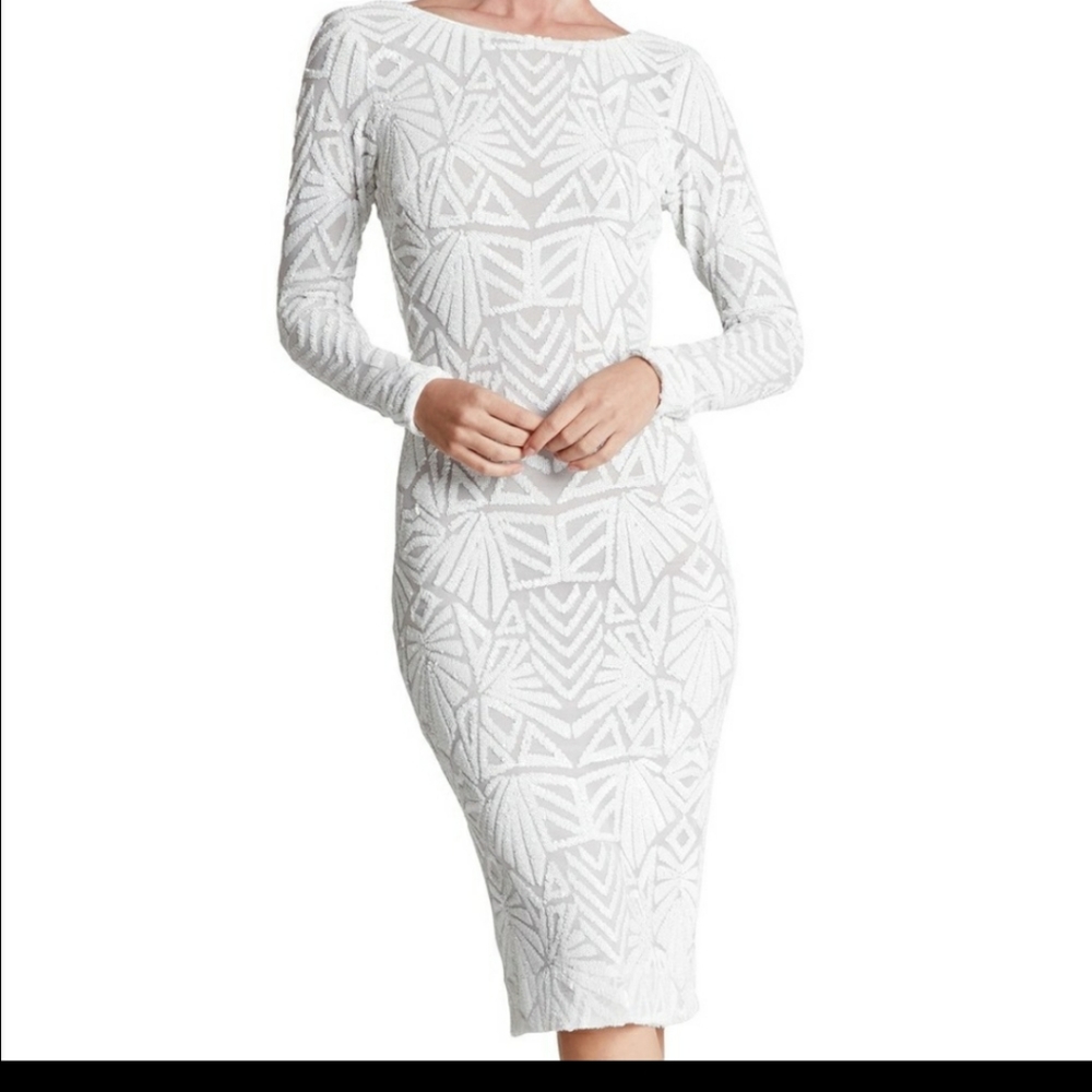 Dress the Population Emery Dress Large White/Nude